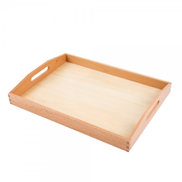 Rectangle Big Wooden Tray Montessori Toys Cubes Holder with Handles 